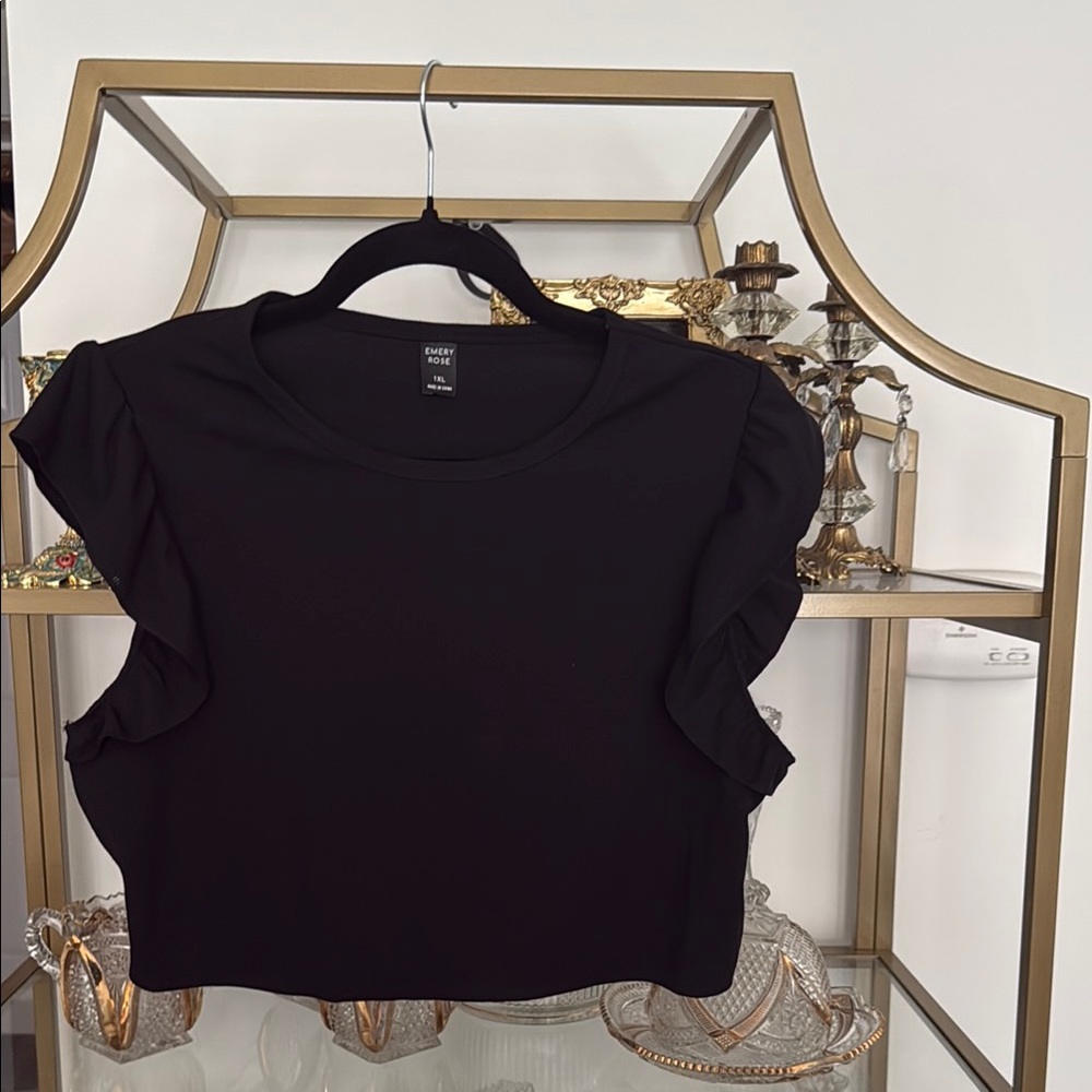 Elegant Black Ruffle Sleeve Crop Top